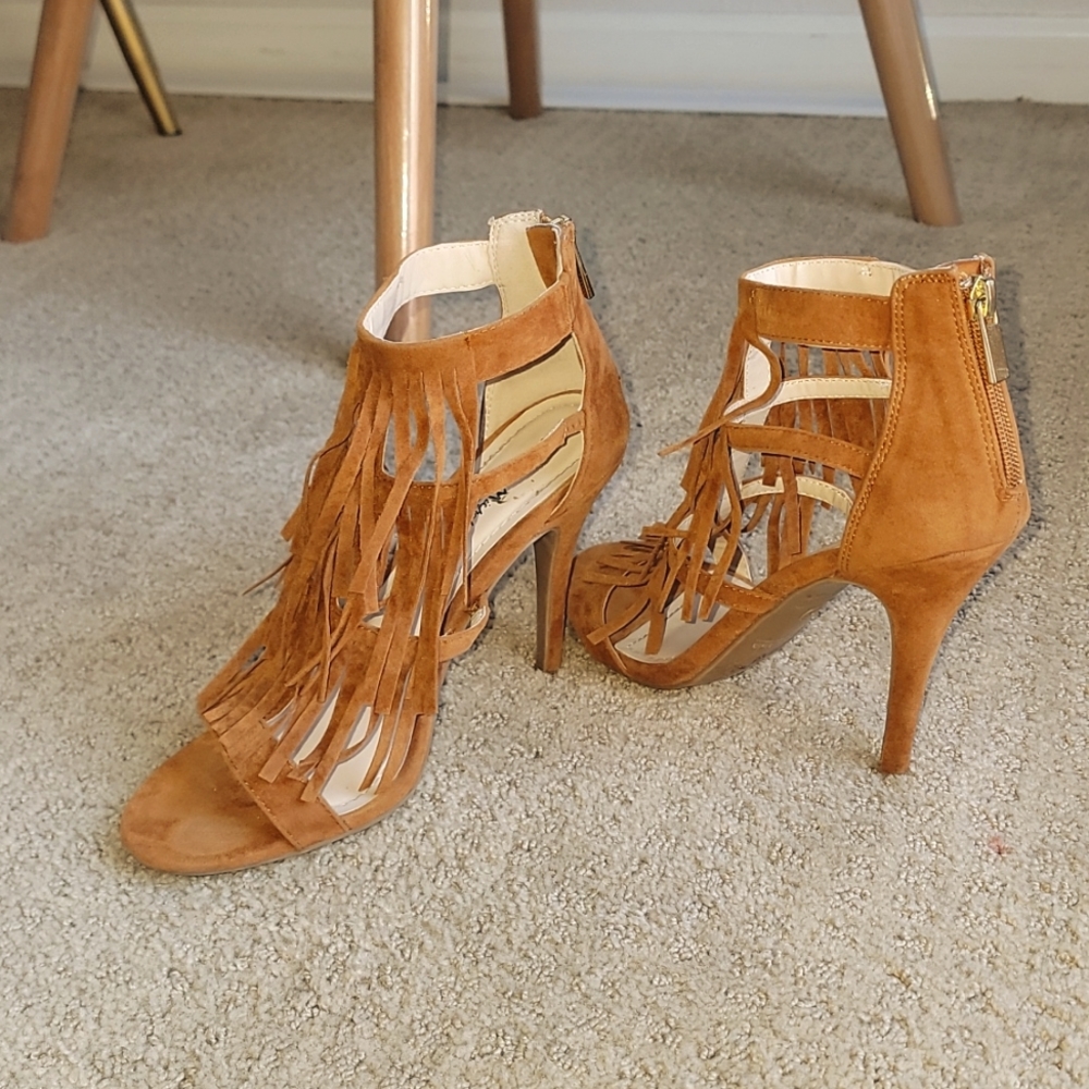 Brown Fringe Heels